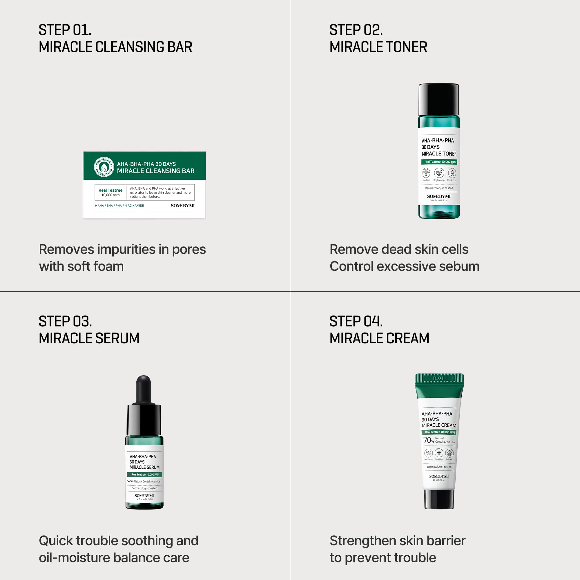 SOME BY MI AHA BHA PHA 30Days Starter Kit - Toner 1.01Oz, Serum 0.33Oz, Cream 0.7Oz, Cleansing Bar 1.05Oz - Mild Exfoliating Daily Skin Care Set - Skin Wastes, Sebum, Oiliness Care - Korean Skin Care - Image 6