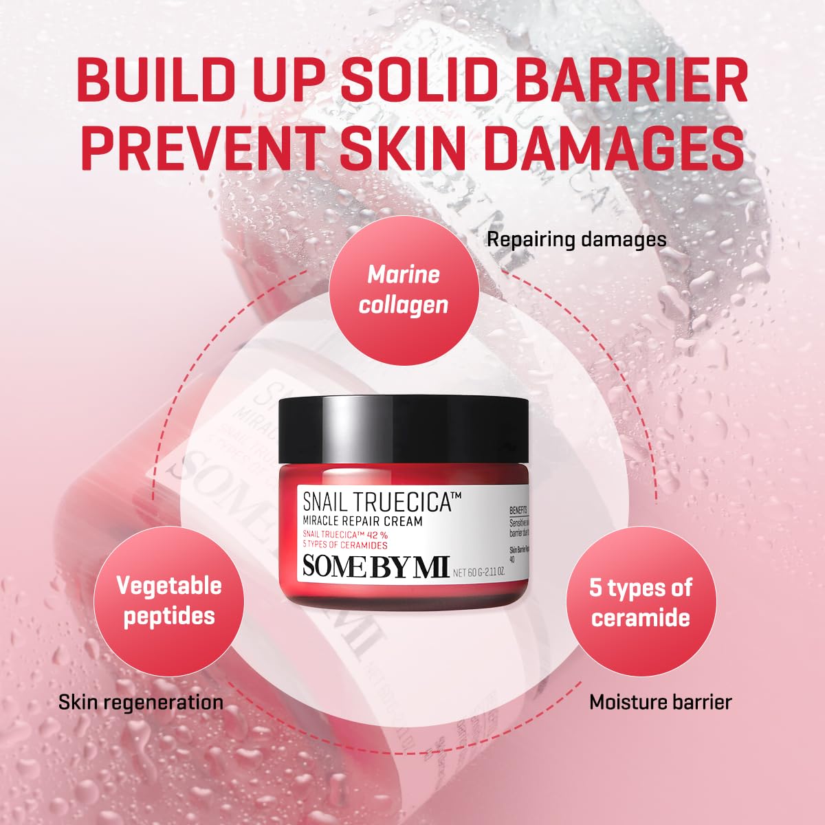SOME BY MI Snail Truecica Miracle Repair Cream - 2.02Oz, 60ml - Made from Snail Mucin for Sensitive Skin - Daily Repair Face Moisturizer for Acne Marks and Strengthen Skin Barrier - Korean Skin Care - Image 3
